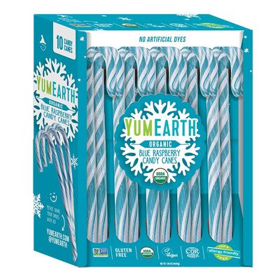 YumEarth Organic Candy Canes - Individually Wrapped Full Size Blue Raspberry Candy Canes - Dye Free, Allergy Friendly, Non GMO, Gluten Free, Vegan - 10 Count (Pack of 1)