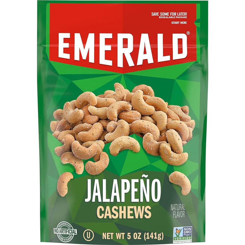 Emerald Nuts, Jalapeno Cashews, 5 Oz, Resealable Bag (Pack of 2)