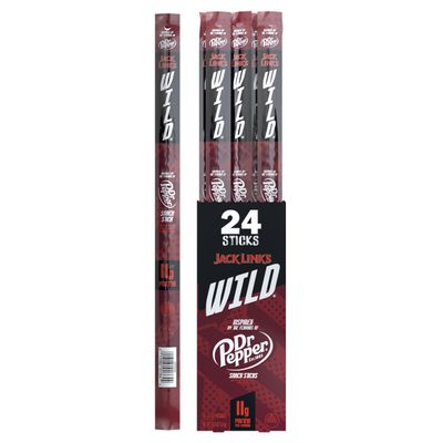 Jack Links WILD Snack Sticks, Dr Pepper Inspired Flavors - Protein Snack Sticks with 11g of Protein per Serving, Keto Friendly, Individually Wrapped - 2.2 oz (Pack of 24)