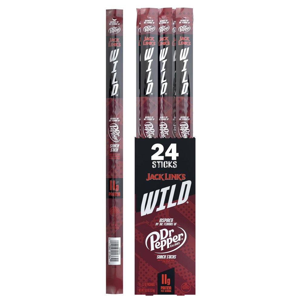 Jack Links WILD Snack Sticks, Dr Pepper Inspired Flavors - Protein Snack Sticks with 11g of Protein per Serving, Keto Friendly, Individually Wrapped - 2.2 oz (Pack of 24)