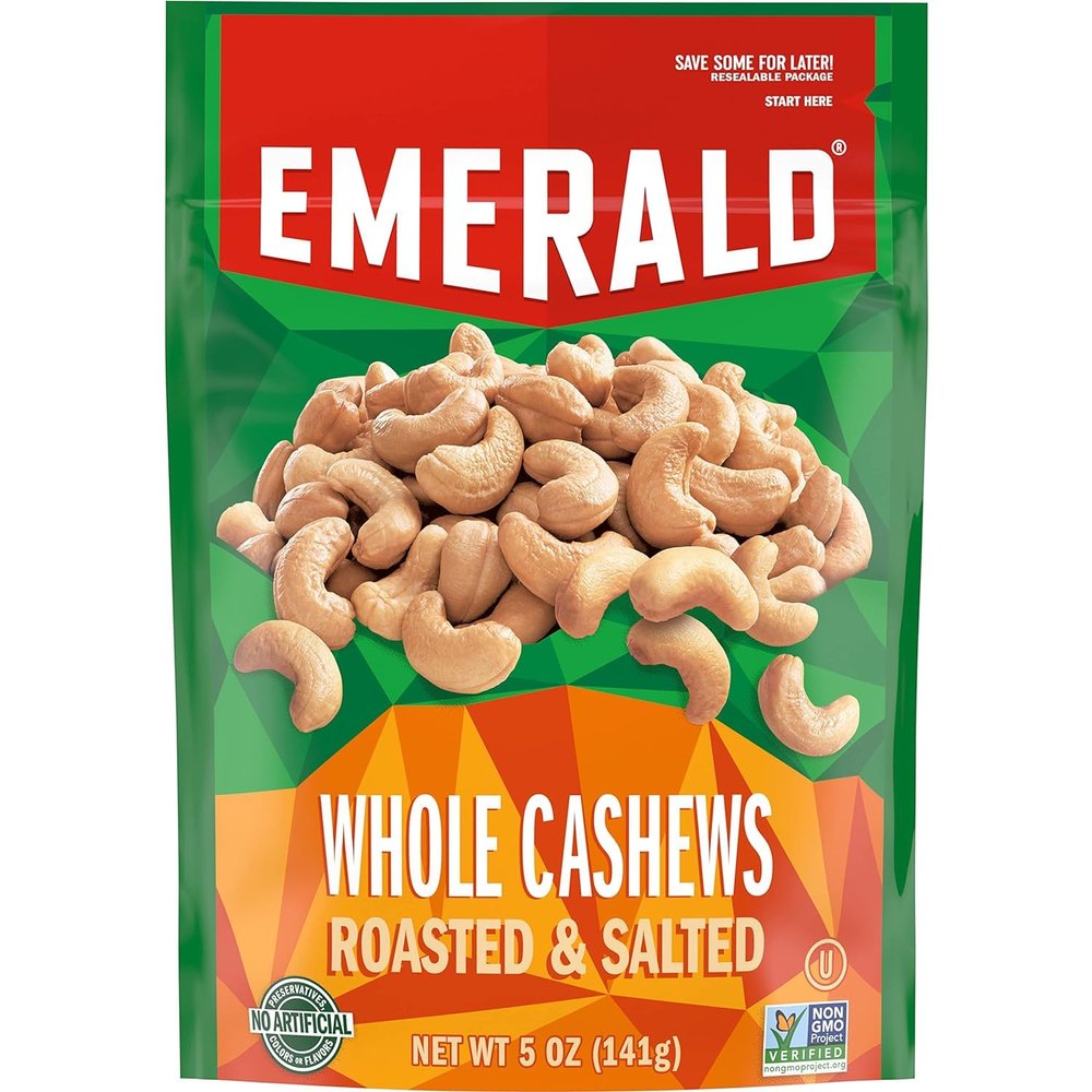 Emerald Nuts, Whole Cashews Roasted & Salted, 5 Oz Resealable Bag (Pack of 12)