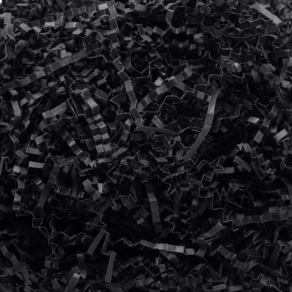 Wowxyz 1 LB Crinkle Cut Paper Shred Black Crinkle Shredded Paper for Gift Baskets - Gift Box Bag Filler - Confetti Stuffing for Birthday, Holiday Present Packaging Wrapping
