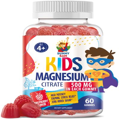 Sugar-Free Magnesium Gummies for Kids & Teens - 500mg Calm Magnesium Citrate - Chewable Magnesium Gummy Supplement for Sleep, Mood & Muscle Support - Citrato de Magnesio para Nios - 60 Days Supply