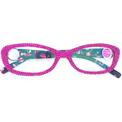 mincl Small Oval Reading Glasses Bling Rhinestones Crystal Diamond Frame Eyewear Anti Blue Light Reader Ladies Party Readers (pruple, 1.5, x)