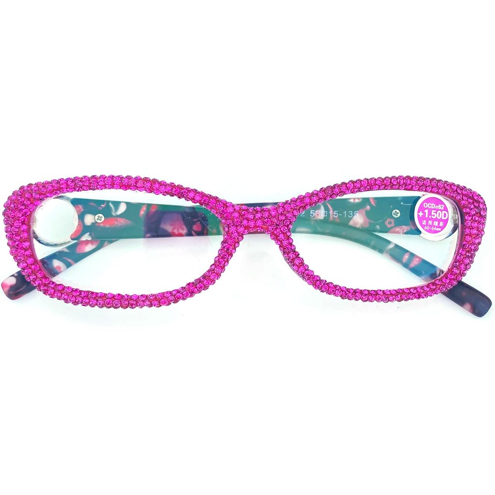 mincl Small Oval Reading Glasses Bling Rhinestones Crystal Diamond Frame Eyewear Anti Blue Light Reader Ladies Party Readers (pruple, 1.5, x)