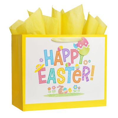 Bobobag 16" Large Easter Gift Bag with Tissue Paper and Handles for kids, Easter Egg Hunts