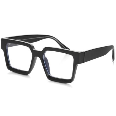 Kursan Square Black Glasses for Women Men Retro Oversized Thick Frame Clear Lens Eyeglasses (Bright Black)