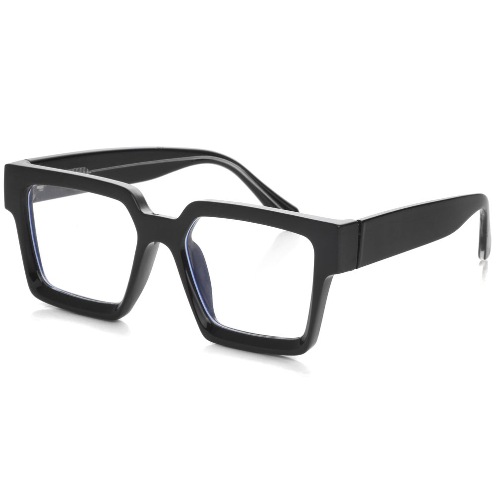Kursan Square Black Glasses for Women Men Retro Oversized Thick Frame Clear Lens Eyeglasses (Bright Black)