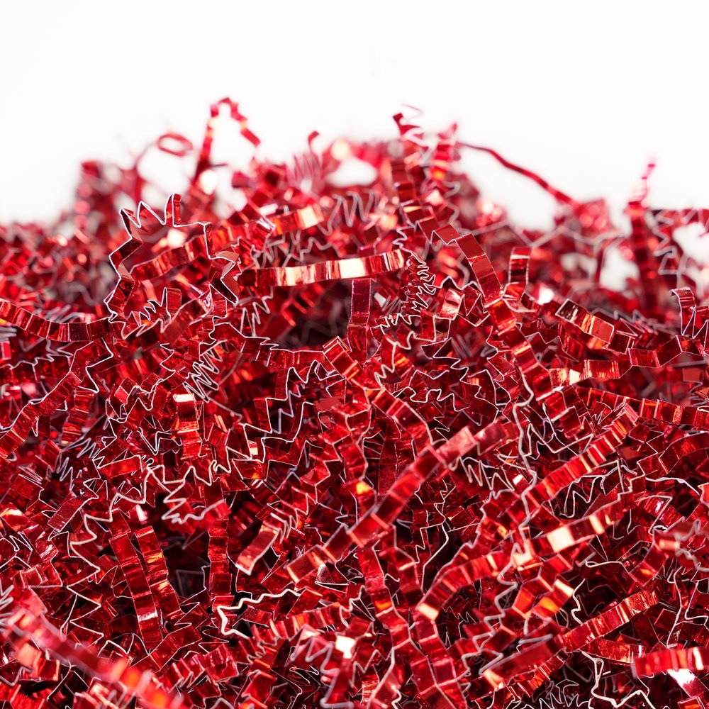 Bobobag - 4oz Crinkle Cut Paper Shred Filler Recyclable Gift Wrap Confetti Raffia Grass Shiny Shred Paper for Easter Baskets Filler Creative Eggs Decor (Red)