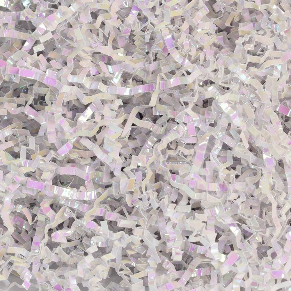 Bobobag - 4oz Crinkle Cut Paper Shred Filler Recyclable Gift Wrap Confetti Raffia Grass Shiny Shred Paper for Easter Baskets Filler Creative Eggs Decor (Diamond White)