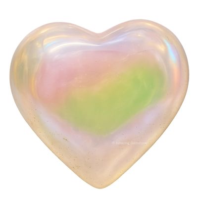 Amazing Gemstone Angel Aura Quartz Crystal Heart Palm Stone - Pocket Massage Worry Stone for Natural Body Chakra Balancing, Reiki Healing and Crystal Grid