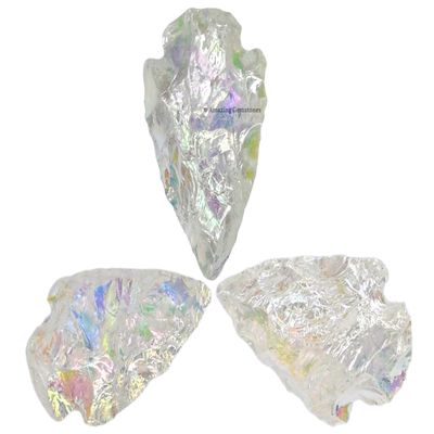 Amazing Gemstone 3 Pieces Angel Aura Quartz Arrowhead, Crystal and Healing Stone Flint Rock Arrow Head - 1 to 1.5 Arrowheads for DIY Project Craft Point Jewelry Making