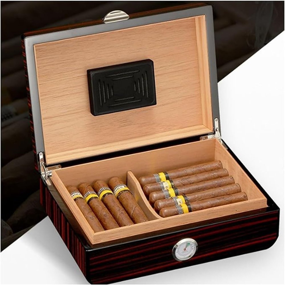AtEEco Cigar Humidor Cigar Storage Box, Strong and Sturdy Can Hold 8-9 Large-Capacity Hygrometer Humidifier Humidor for Family Members