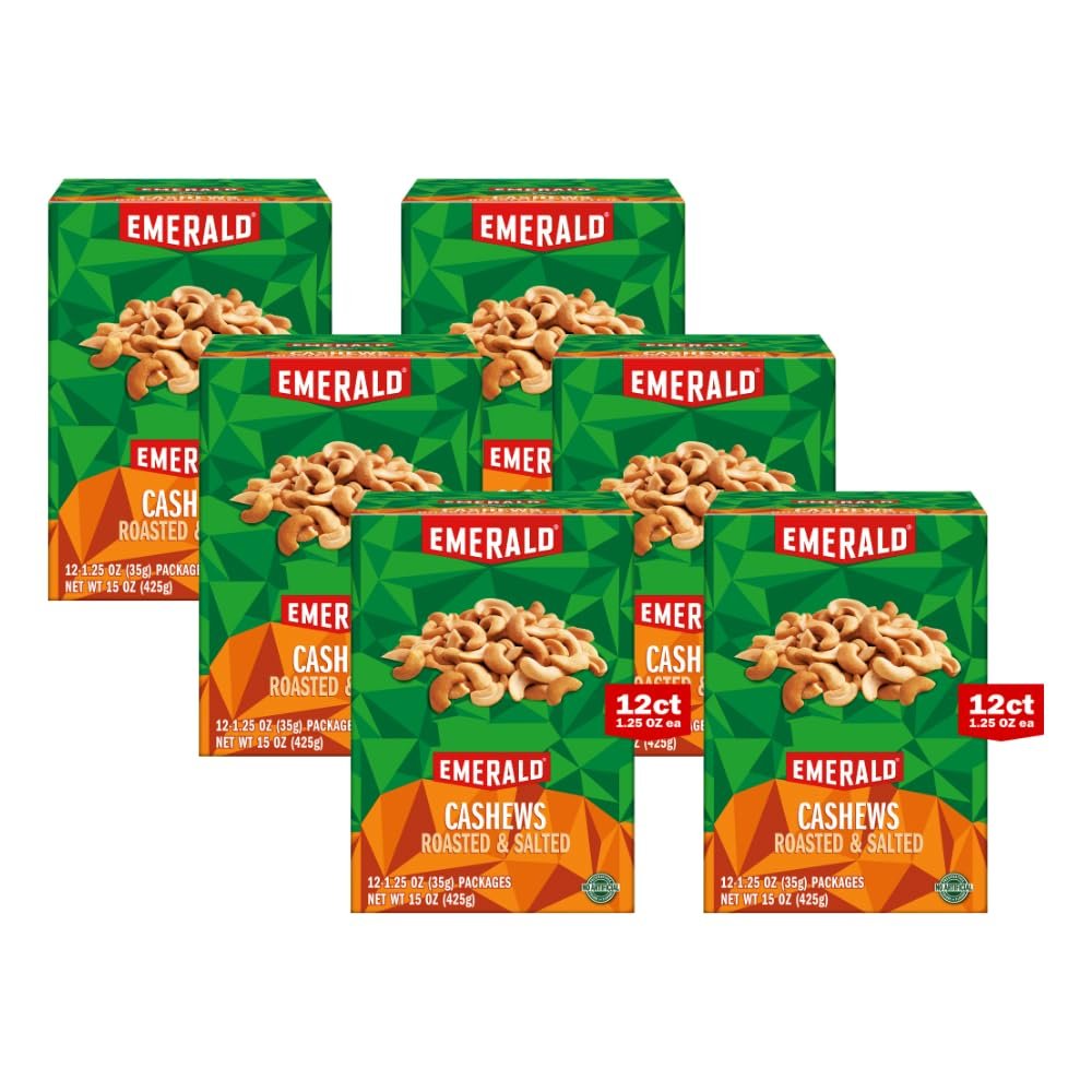 Emerald Nuts Roasted and Salted Cashews, 15 Ounce (Pack of 6)
