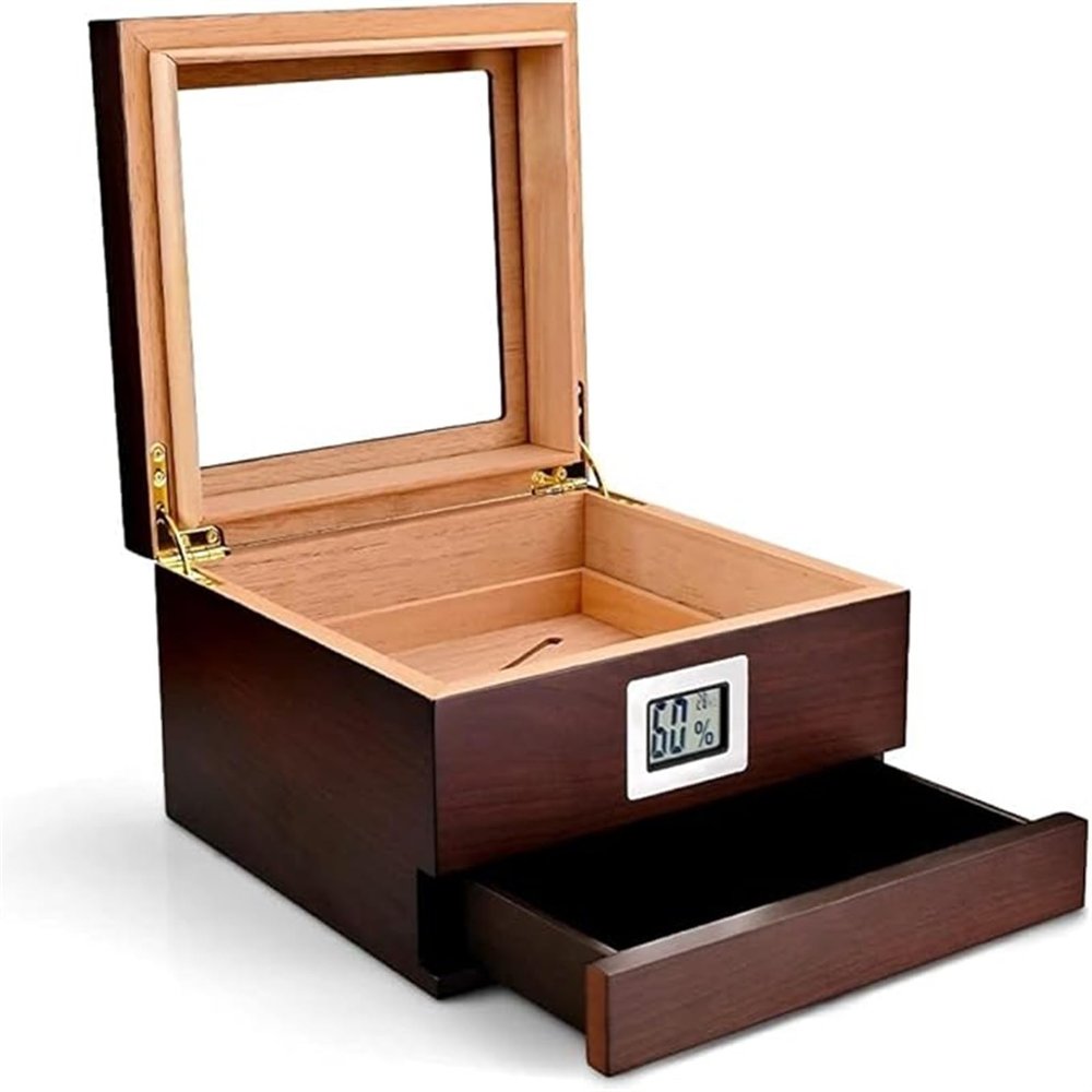 AtEEco 1 Piece Cigar Box Cigar Humidor Box Large Capacity Cedar Wood Cigar Case W/Humidifier Cigar Box (Color : B)