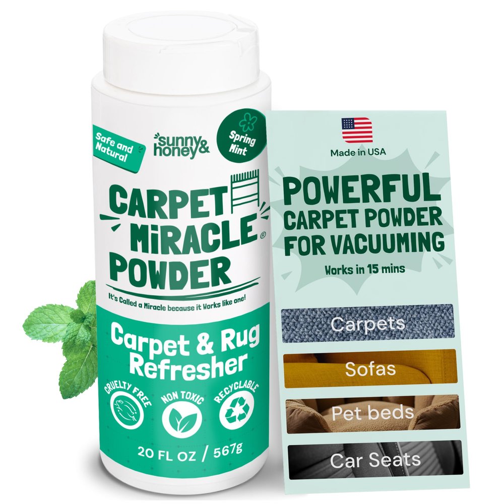 Sunny & Honey Carpet Freshener Powder - Pet & Kid Safe Rug Freshener Powder - Residue-Free, Easy Vacuum Dry Rug Shampoo (20oz, Spring Mint)
