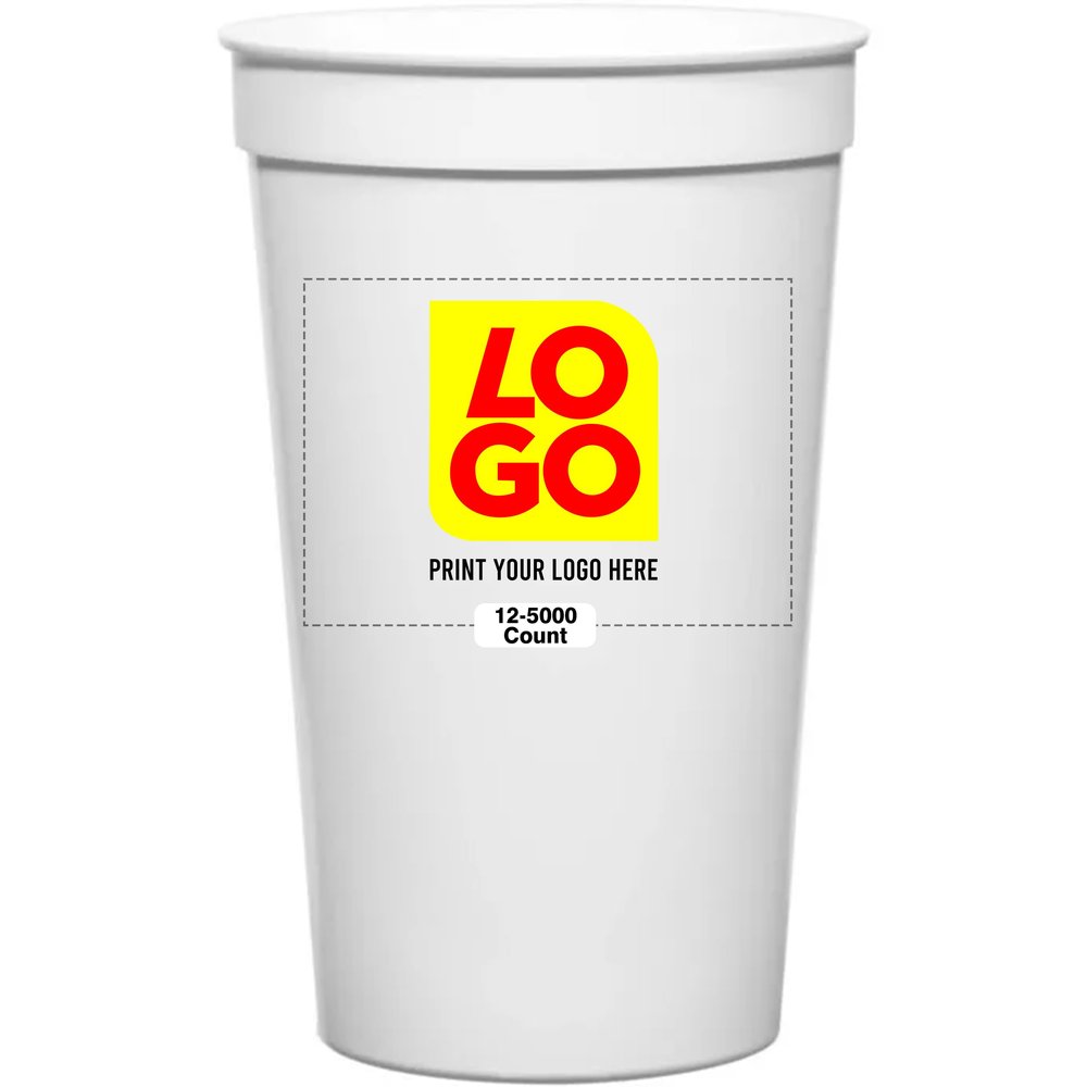 USMG 12 Pcs Multi Color Print 22oz Stadium Cups, Reusable Party Cups For Birthday, Wedding, Events, Brand Promotion (White)