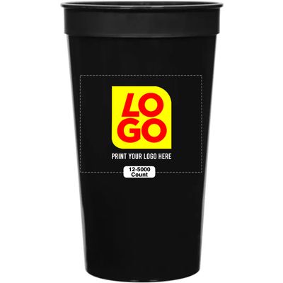 12 Pcs Multi Color Print Custom 32oz Stadium Cups, Reusable Party Cups For Birthday, Wedding, Events, or Brand Promotion (Black)