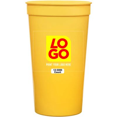 12 Pcs Multi Color Print Custom 32oz Stadium Cups, Reusable Party Cups For Birthday, Wedding, Events, or Brand Promotion (Yellow)