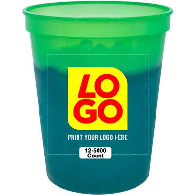 12 Pcs Multi Color Print Custom 16oz Color Changing Stadium Cups, Reusable Party Cups For Events, Sports, Birthdays or Brand Promotion (Green To Blue)