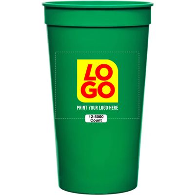 12 Pcs Multi Color Print Custom 32oz Stadium Cups, Reusable Party Cups For Birthday, Wedding, Events, or Brand Promotion (Kelly Green)