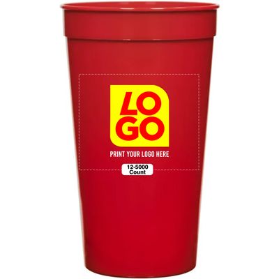 12 Pcs Multi Color Print Custom 32oz Stadium Cups, Reusable Party Cups For Birthday, Wedding, Events, or Brand Promotion (Red)