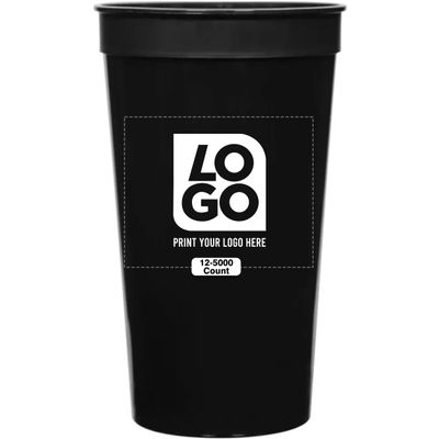 12 PCS One Color Print Custom 32oz Stadium Cups, Reusable Party Cups For Birthday, Wedding, Events, or Brand Promotions (Black)