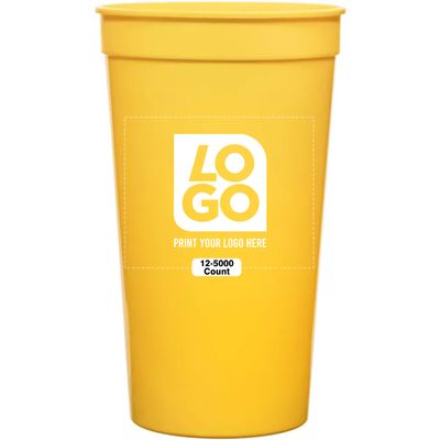 12 PCS One Color Print Custom 32oz Stadium Cups, Reusable Party Cups For Birthday, Wedding, Events, or Brand Promotions (Yellow)
