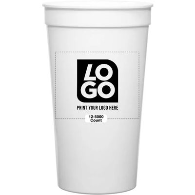 12 PCS One Color Print Custom 32oz Stadium Cups, Reusable Party Cups For Birthday, Wedding, Events, or Brand Promotions (White)