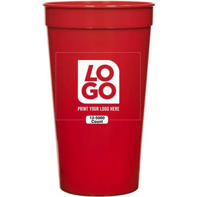 12 PCS One Color Print Custom 32oz Stadium Cups, Reusable Party Cups For Birthday, Wedding, Events, or Brand Promotions (Red)