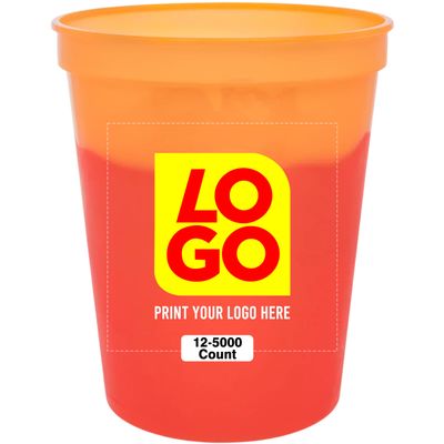 12 Pcs Multi Color Print Custom 16oz Color Changing Stadium Cups, Reusable Party Cups For Events, Sports, Birthdays or Brand Promotion (Orange To Red)