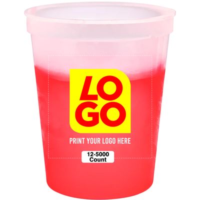 12 Pcs Multi Color Print Custom 16oz Color Changing Stadium Cups, Reusable Party Cups For Events, Sports, Birthdays or Brand Promotion (Natural To Red)