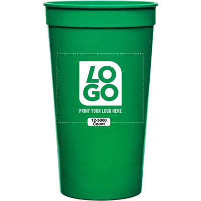 12 PCS One Color Print Custom 32oz Stadium Cups, Reusable Party Cups For Birthday, Wedding, Events, or Brand Promotions (Kelly Green)
