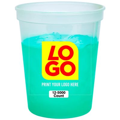 12 Pcs Multi Color Print Custom 16oz Color Changing Stadium Cups, Reusable Party Cups For Events, Sports, Birthdays or Brand Promotion (Natural To Green)