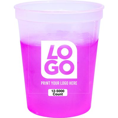 USMG 12 PCS One Color Print 16oz Color Changing Stadium Cups, Reusable Party Cups For Events, Birthdays, Sports or Brand Promotion (Natural To Magenta)