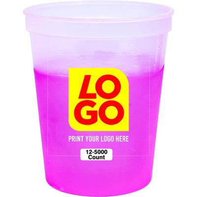 12 Pcs Multi Color Print Custom 16oz Color Changing Stadium Cups, Reusable Party Cups For Events, Sports, Birthdays or Brand Promotion (Natural To Magenta)