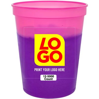 12 Pcs Multi Color Print Custom 16oz Color Changing Stadium Cups, Reusable Party Cups For Events, Sports, Birthdays or Brand Promotion (Pink To Purple)