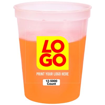 12 Pcs Multi Color Print Custom 16oz Color Changing Stadium Cups, Reusable Party Cups For Events, Sports, Birthdays or Brand Promotion (Natural To Orange)