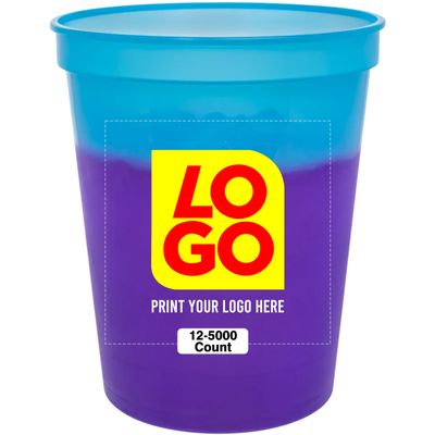 12 Pcs Multi Color Print Custom 16oz Color Changing Stadium Cups, Reusable Party Cups For Events, Sports, Birthdays or Brand Promotion (Blue To Purple)
