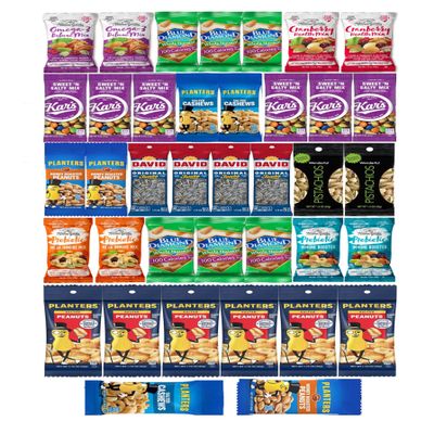 Nuts Individual Packs - Healthy Snacks for Adults that includes Raw Almonds, Pistachios in shell, Sunflower seeds, and Planters nuts - Trail Mix Individual Packs - Perfect hiking snacks and travel snacks. (38 PACK)