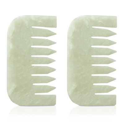 Geiserailie 2 Pcs Jade Combs Esthetician Supplies Massage Stone Hair Gua Sha Scraping Scalp Comb Facial Massage Tool Handheld Head Tools Head Caring Therapy Valentines for Women(Square Style)