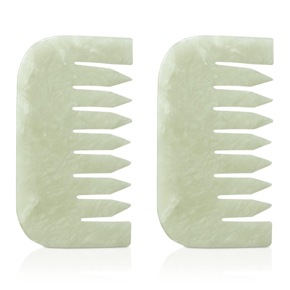 Geiserailie 2 Pcs Jade Combs Esthetician Supplies Massage Stone Hair Gua Sha Scraping Scalp Comb Facial Massage Tool Handheld Head Tools Head Caring Therapy Valentines for Women(Square Style)