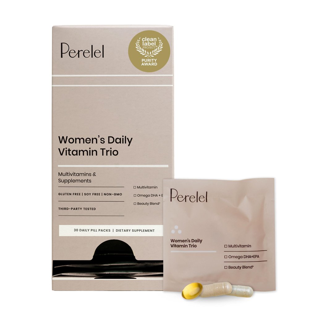 Perelel Womens Daily Vitamin Trio, Multivitamin, Omega 3 Dha + EPA, & Beauty Blend Supplements for Nutrient Support & Overall Wellness, Soy, Dairy & Gluten Free Non GMO Formula, 30 Daily Pill Packs