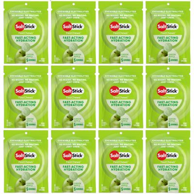 SaltStick Electrolyte FastChews - 120 Count Green Apple Flavor - Chewable Electrolyte Tablets for Hydration, Salt Tabs - 10 Count (Pack of 12)