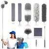 9Pcs Dusters for Cleaning Kit, Extendable Microfiber Duster Tools with 100" Long Pole, Retractable Gap Bendable Dust Cleaner, Reusable Washable Cleaning Supplie for Ceiling Fan Furniture Cars and Home view 1