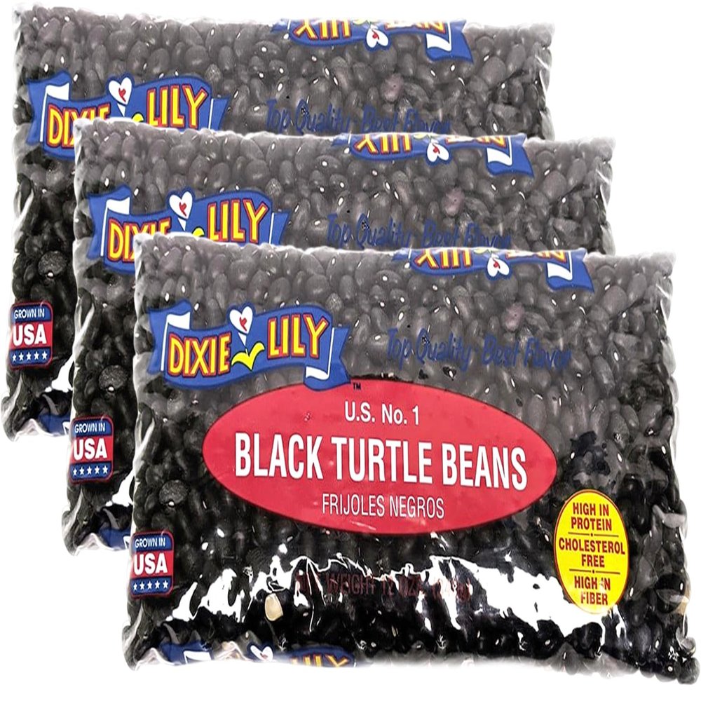 Dixie Lily Black Turtle Beans - Dried Black Beans for Soups, Stews, Chili & More, Non-GMO, Easy to Cook with Quick & Overnight Soak - 12oz, 3 Pack