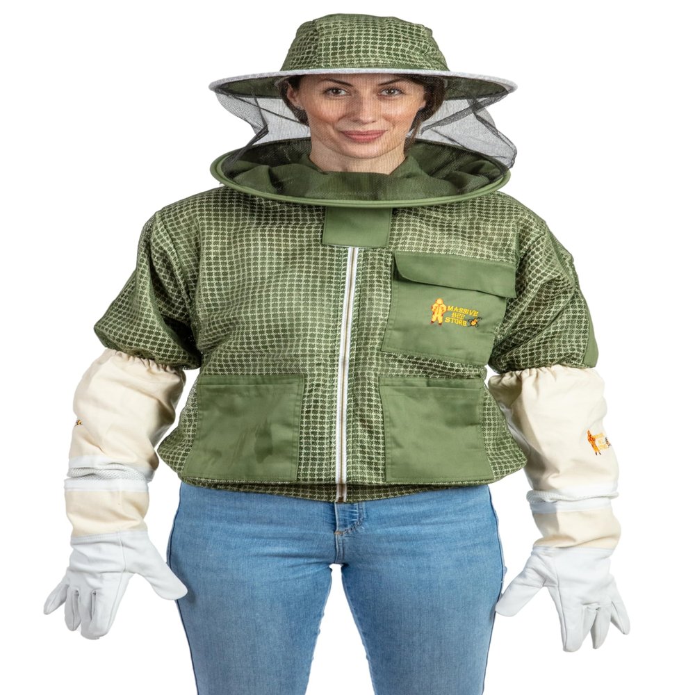 Massive Bee Store -- Beekeeping Fully Ventilated Jacket in Multi-Color with Round Veil (5XL, Aqua)