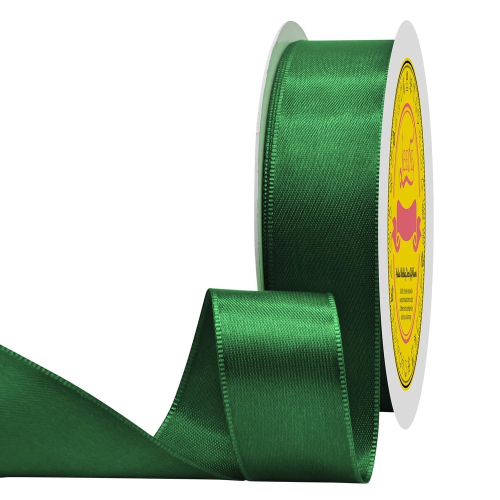 LEEQE Double Face Forest Green Satin Ribbon 1 inch X 25 Yards Polyester Forest Green Ribbon for Gift Wrapping Very Suitable for Weddings Party Hair Bow Invitation Decorations and More