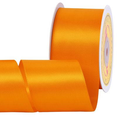 LEEQE Double Face Autumn Orange Satin Ribbon 2 inch X 25 Yards Polyester Autumn Orange Ribbon for Gift Wrapping Very Suitable for Weddings Party Hair Bow Invitation Decorations and More