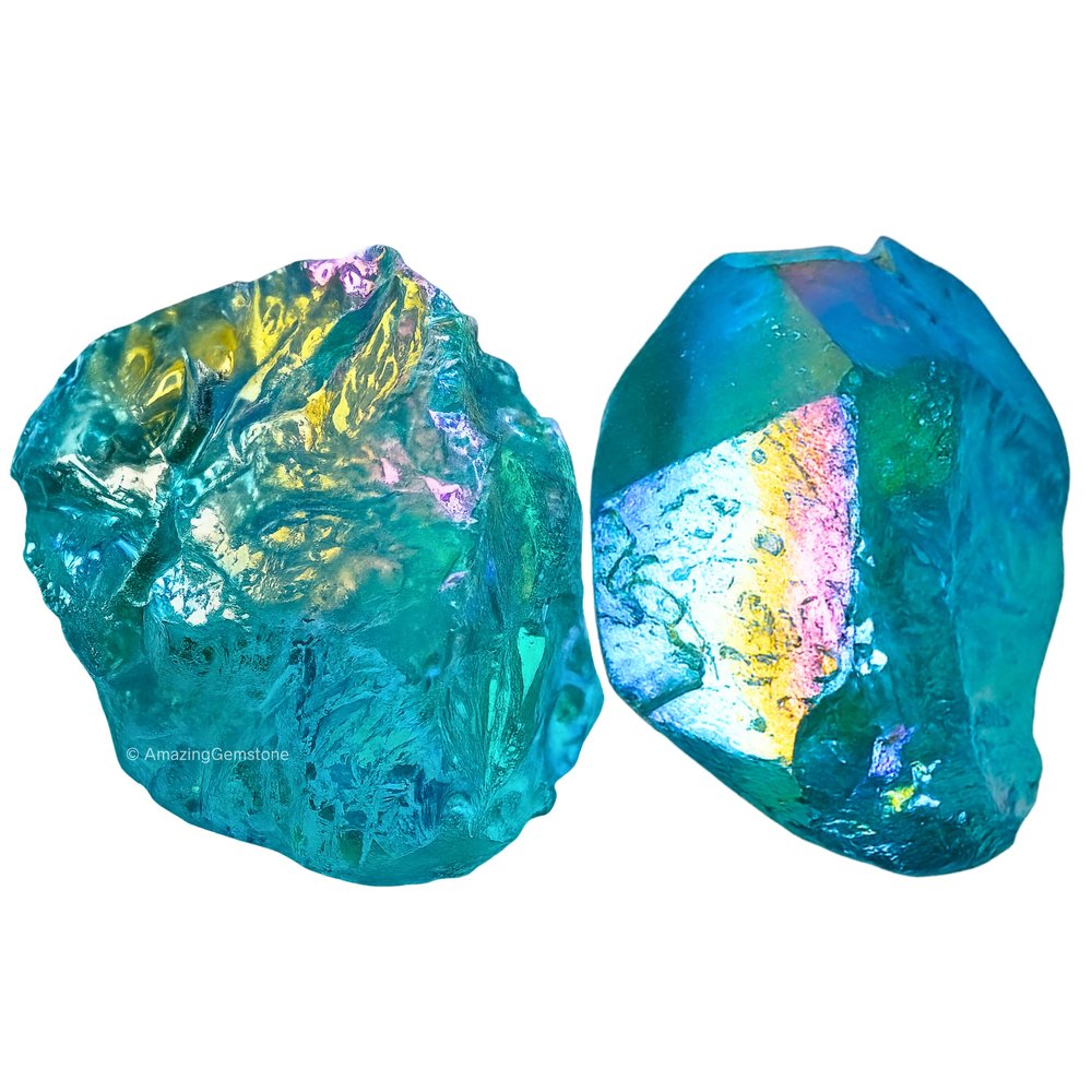 Amazing Gemstone Aqua Aura Quartz Raw Crystals and Healing Stones, Natural Rocks for Meditation - DIY Raw Stones and Crystals, 2 Pieces